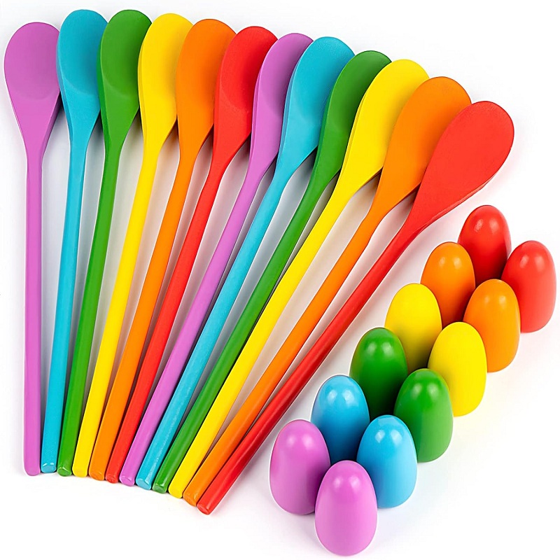 Outdoor Hunting Games For Kids - 6Pcs Wooden Egg Spoon Race Game