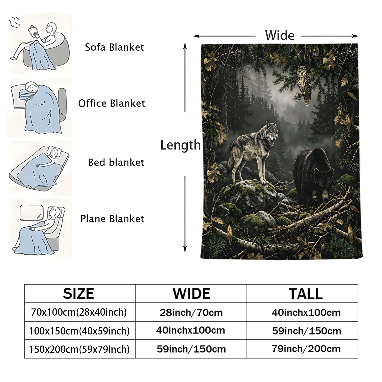 Forest Wolf Bear Owl Flannel B - Hunting And Camping In Forest recension och pris
