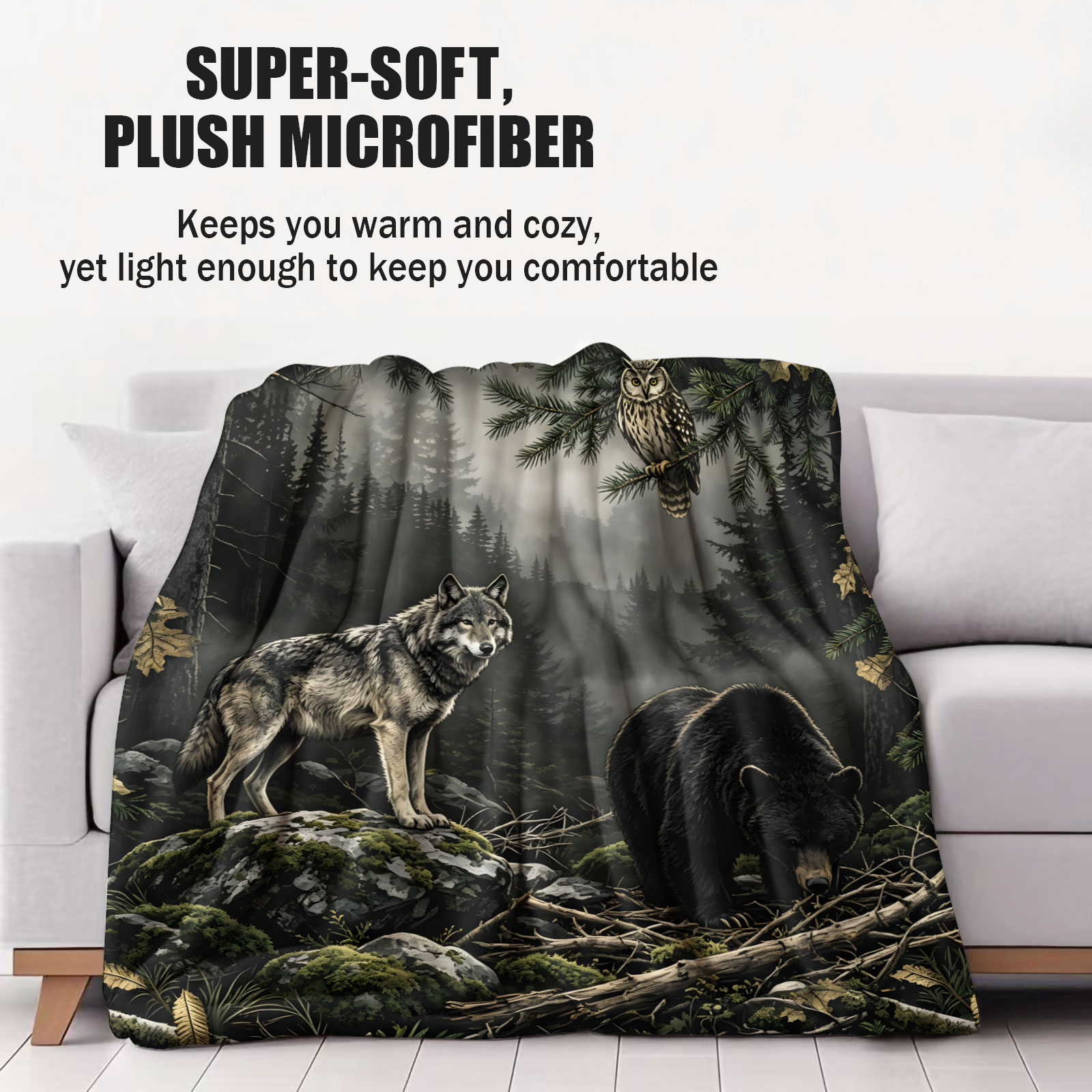 Forest Wolf Bear Owl Flannel B - Hunting And Camping In Forest recension och pris