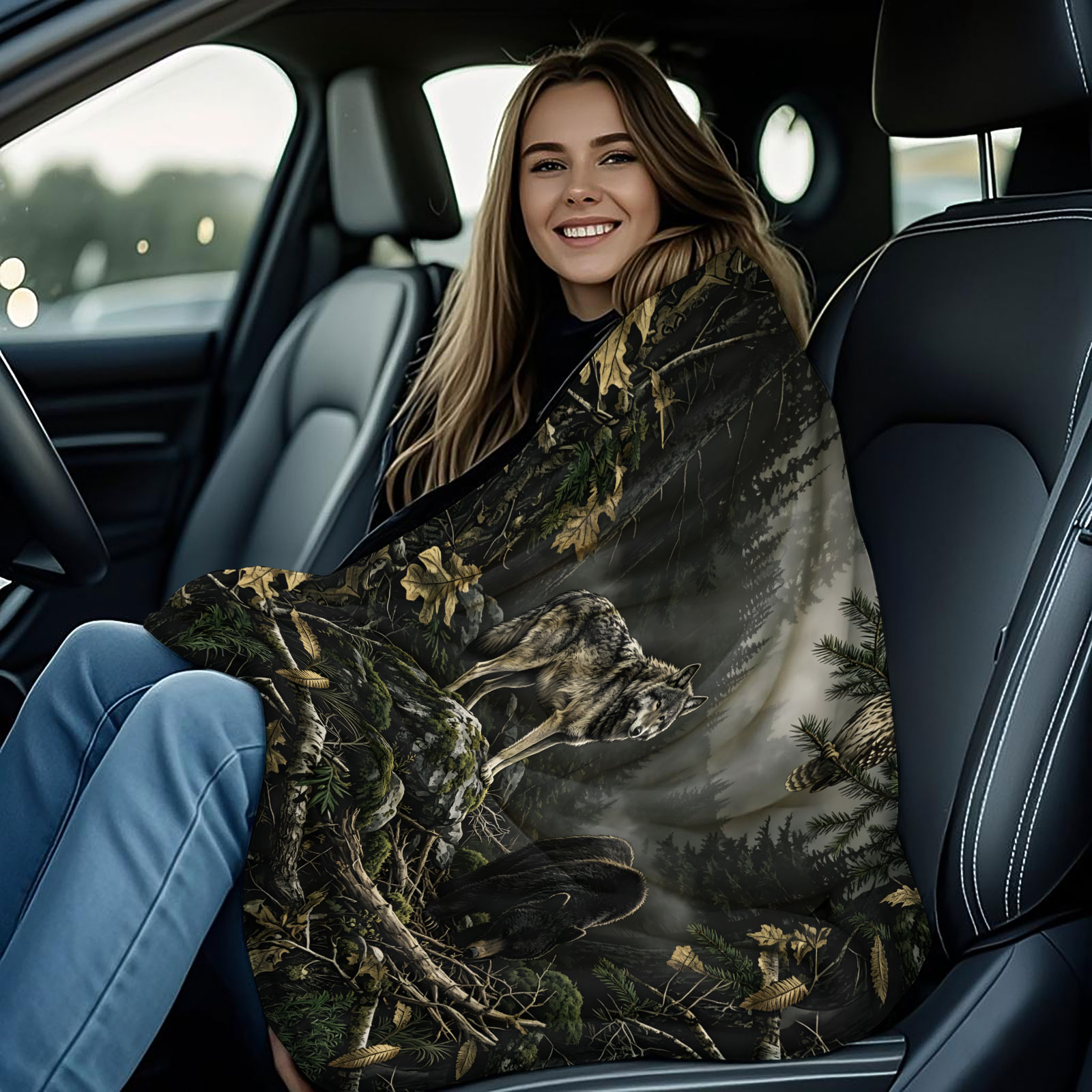 Forest Wolf Bear Owl Flannel B - Hunting And Camping In Forest recension och pris