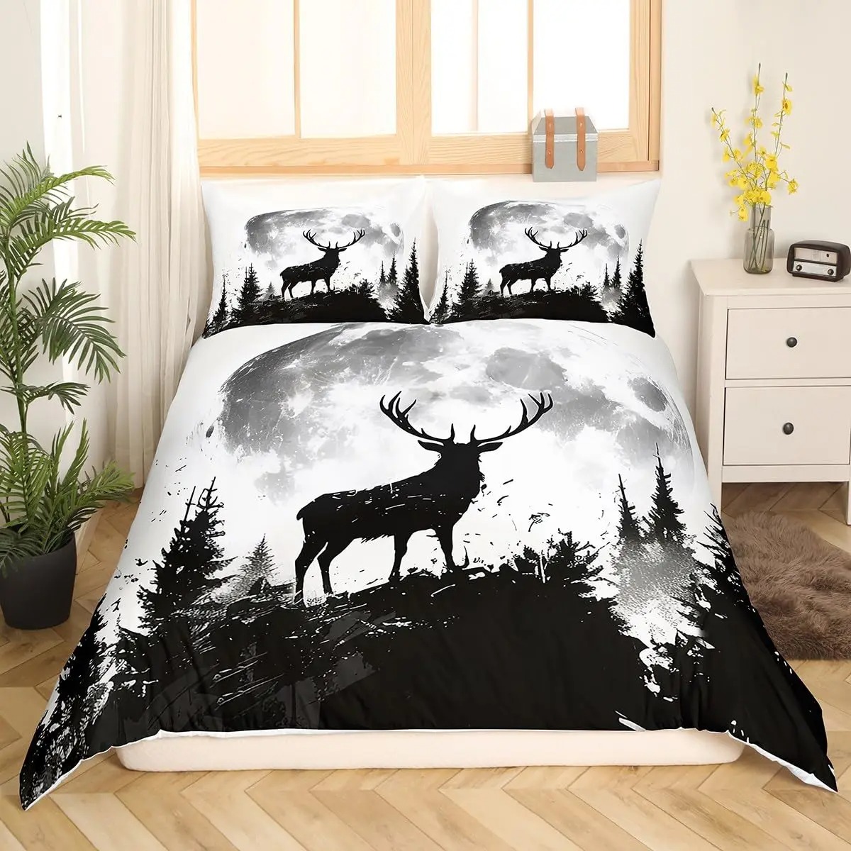 Deer Elk Duvet Cover King Quee - Hunting And Camping In Forest recension och pris
