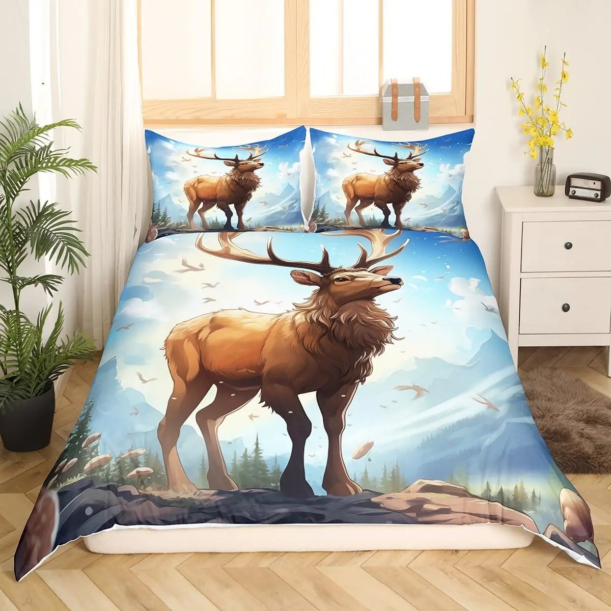 Deer Elk Duvet Cover King Quee - Hunting And Camping In Forest recension och pris