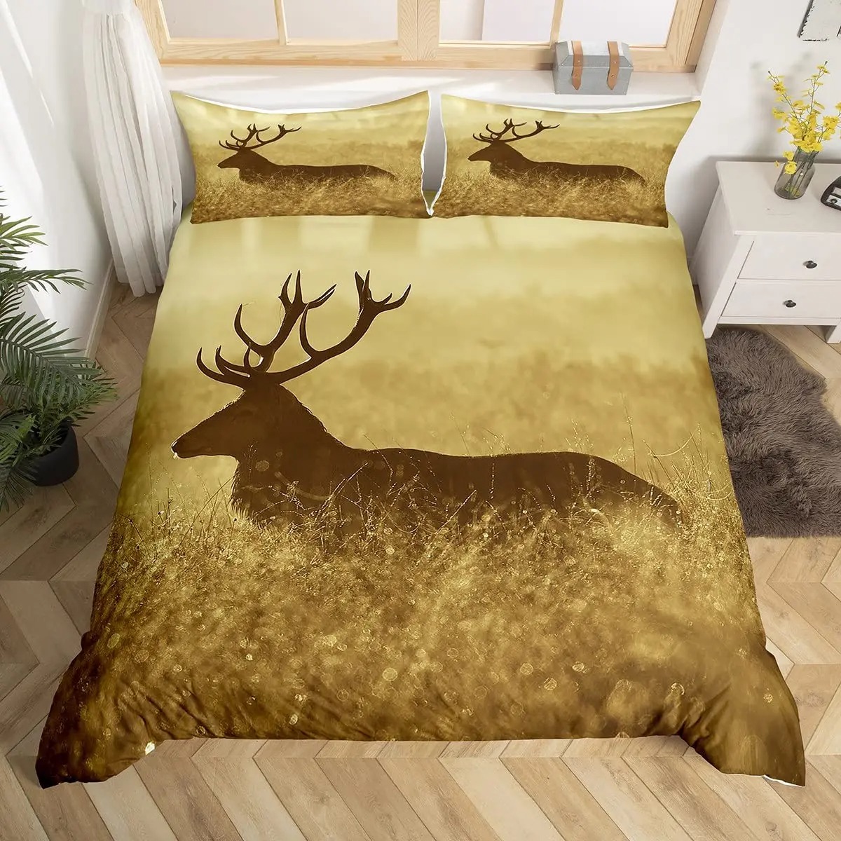 Deer Elk Duvet Cover King Quee - Hunting And Camping In Forest recension och pris